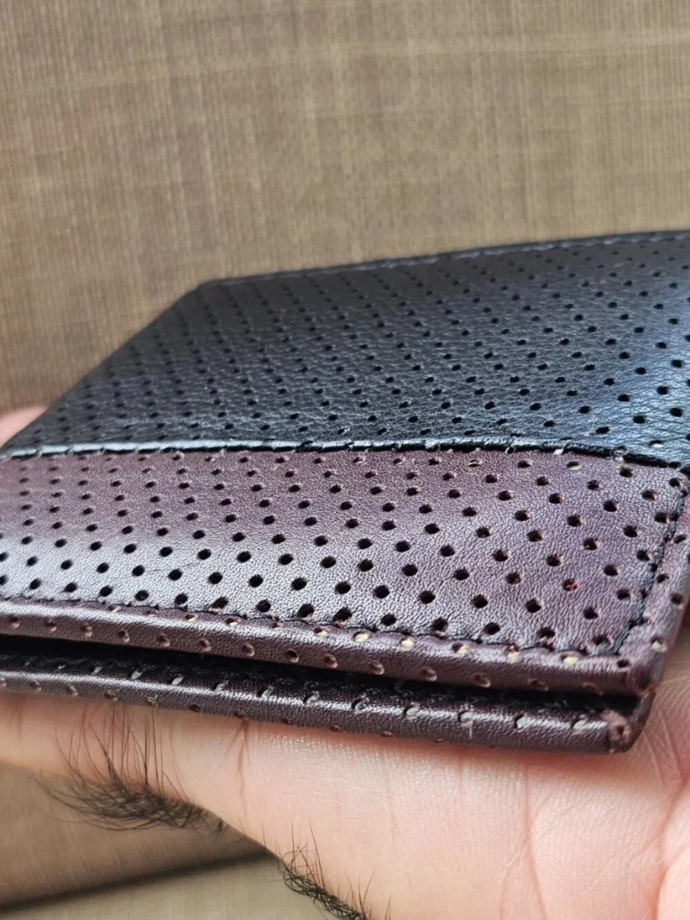 Dual Tone Black/Brown Leather Billfold Wallet Handmade Genione Leather Wallet